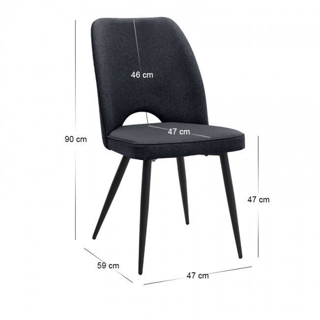 Christy Megapap fabric dining chair in anthracite color with black metal leg 47x59x90cm.
