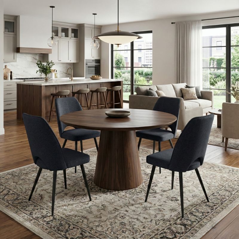 Christy Megapap fabric dining chair in anthracite color with black metal leg 47x59x90cm.