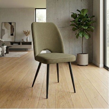 Christy Megapap fabric dining chair in olive color with black metal leg 47x59x90cm.