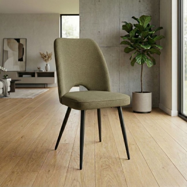 Christy Megapap fabric dining chair in olive color with black metal leg 47x59x90cm.
