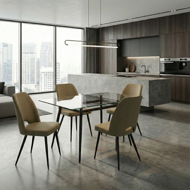 Christy Megapap fabric dining chair in olive color with black metal leg 47x59x90cm.