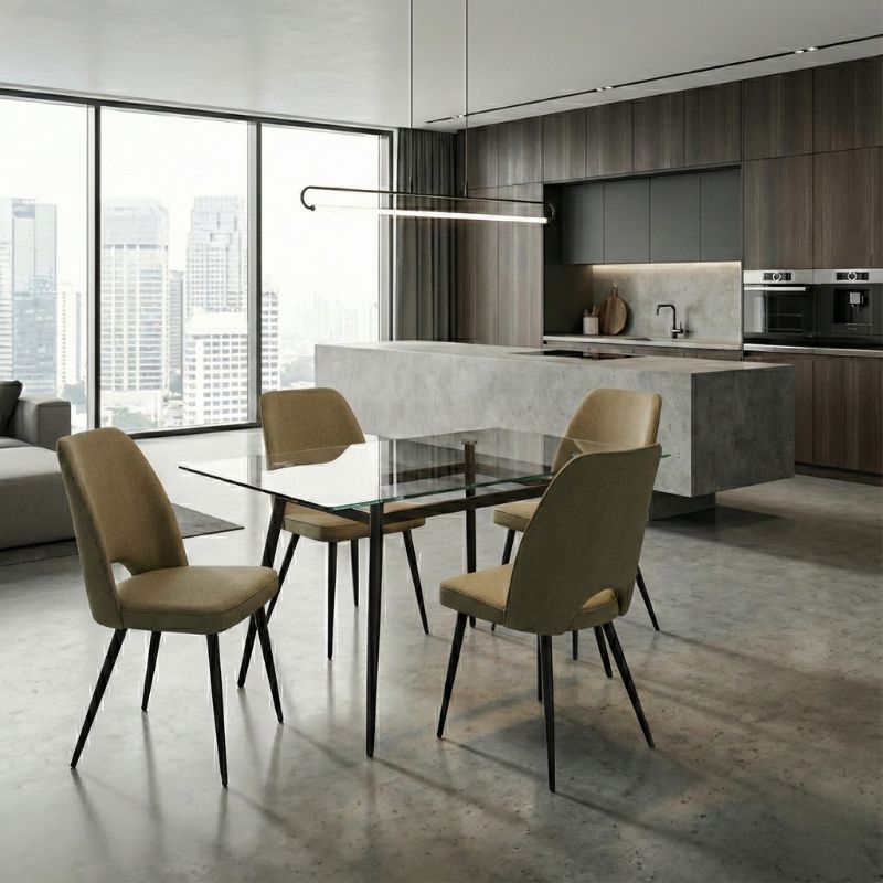 Christy Megapap fabric dining chair in olive color with black metal leg 47x59x90cm.
