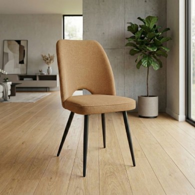 Christy Megapap fabric dining chair in yellow color with black metal leg 47x59x90cm.