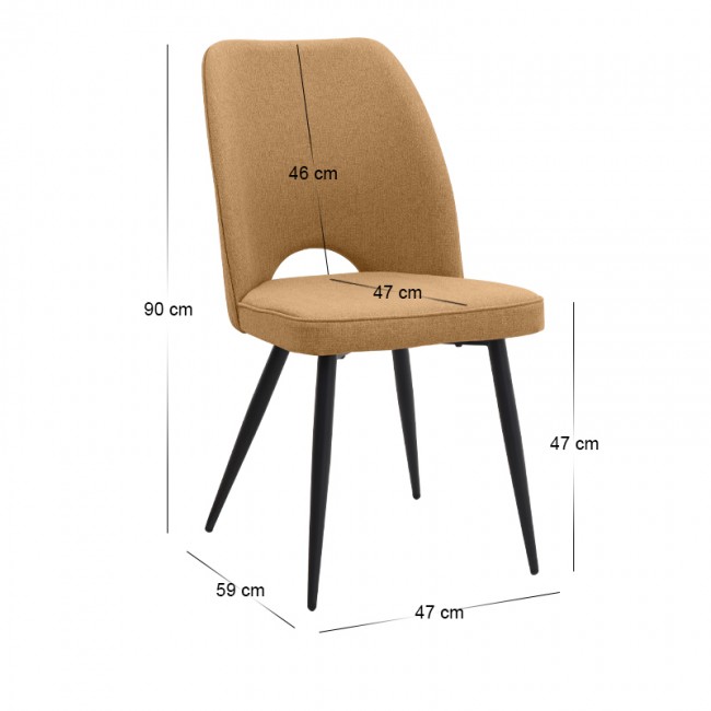 Christy Megapap fabric dining chair in yellow color with black metal leg 47x59x90cm.