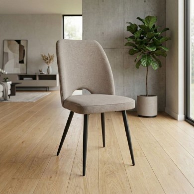 Christy Megapap fabric dining chair in beige color with black metal leg 47x59x90cm.