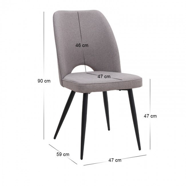 Christy Megapap fabric dining chair in beige color with black metal leg 47x59x90cm.