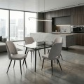 Christy Megapap fabric dining chair in beige color with black metal leg 47x59x90cm.