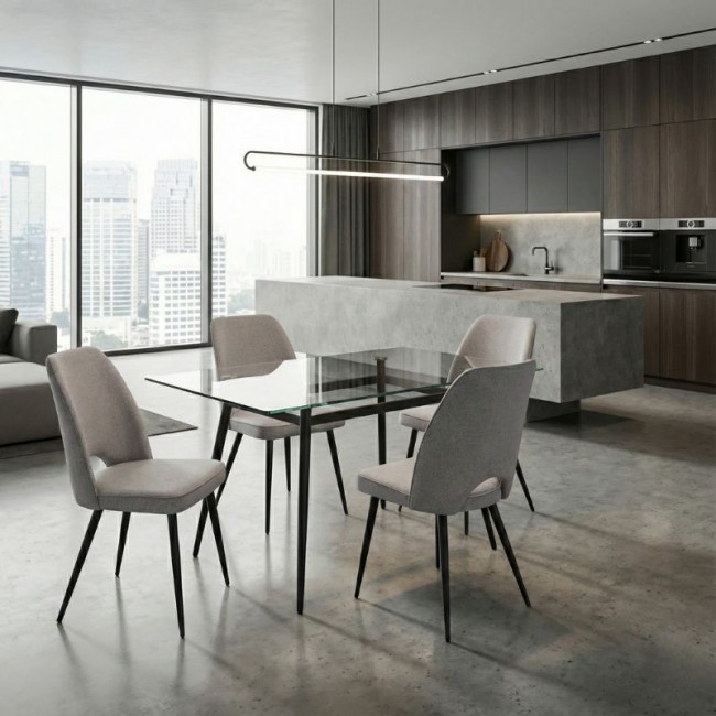 Christy Megapap fabric dining chair in beige color with black metal leg 47x59x90cm.