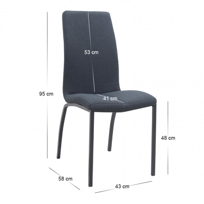 Fina Megapap fabric dining chair in anthracite color with black metal leg 43x58x95cm.