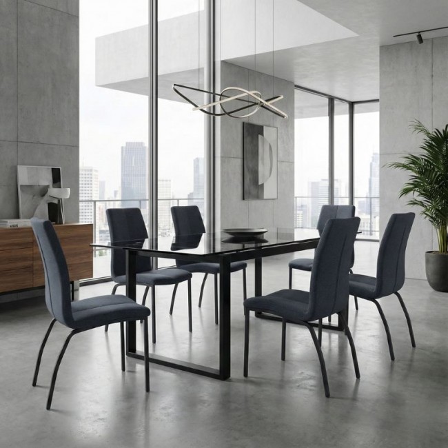 Fina Megapap fabric dining chair in anthracite color with black metal leg 43x58x95cm.