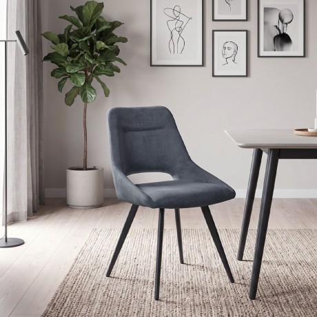 Firenze Megapap fabric dining chair in anthracite color with black metal legs 51x60x81cm.