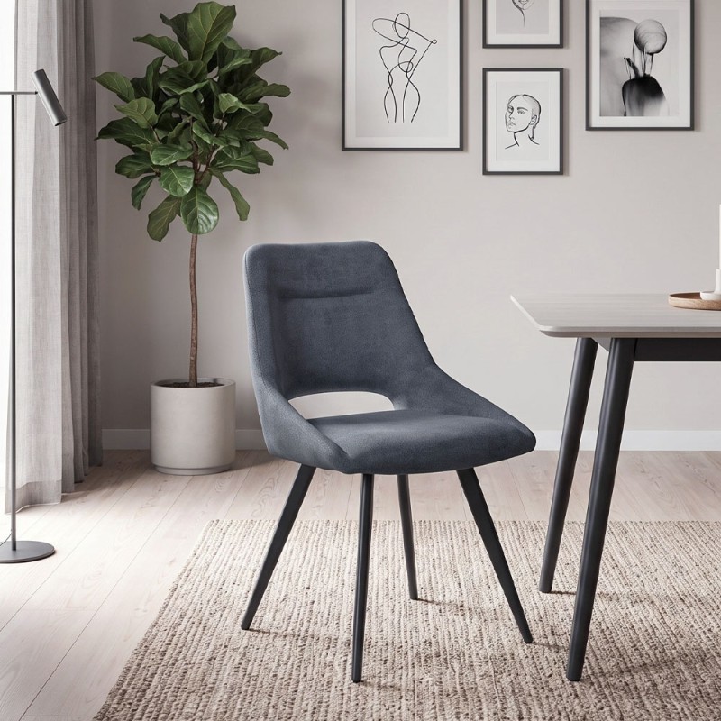 Firenze Megapap fabric dining chair in anthracite color with black metal legs 51x60x81cm.