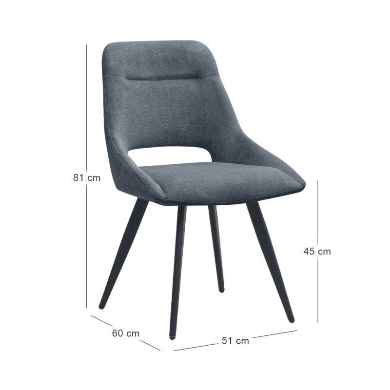 Firenze Megapap fabric dining chair in anthracite color with black metal legs 51x60x81cm.