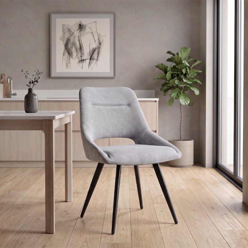 Firenze Megapap fabric dining chair in grey color with black metal legs 51x60x81cm.