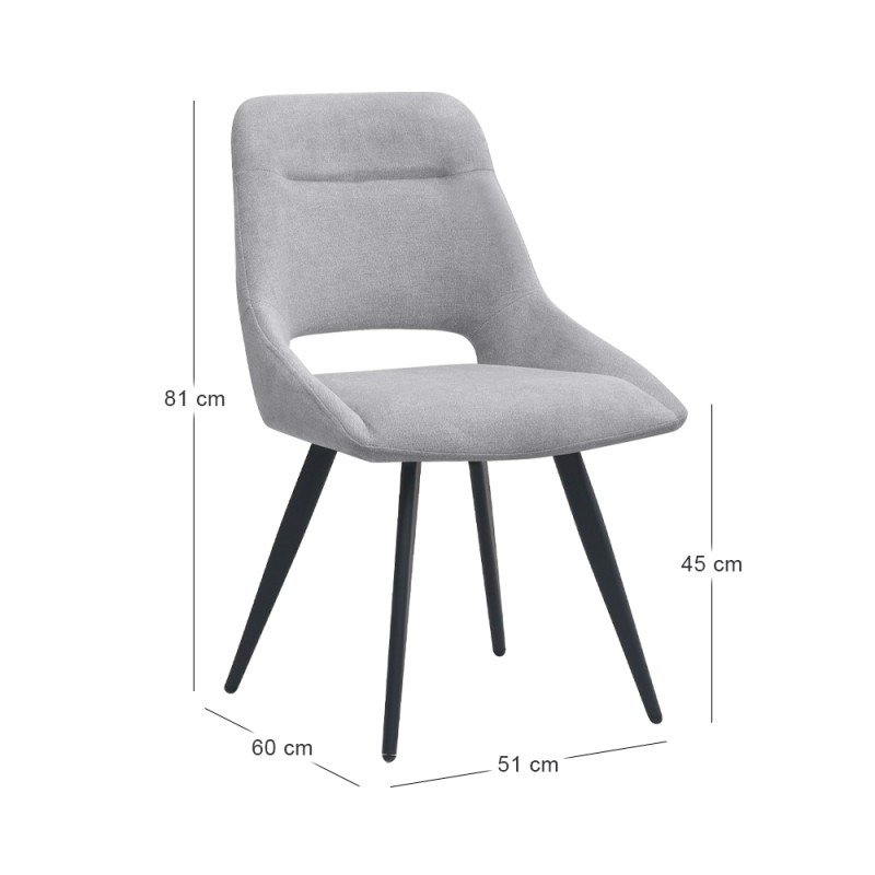 Firenze Megapap fabric dining chair in grey color with black metal legs 51x60x81cm.