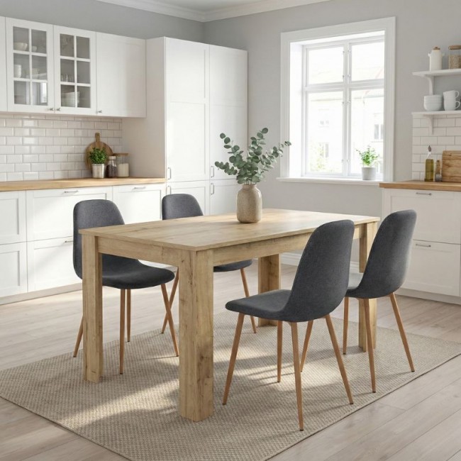 Iris Megapap fabric dining chair in grey color with oak metal leg 43x50x85cm.