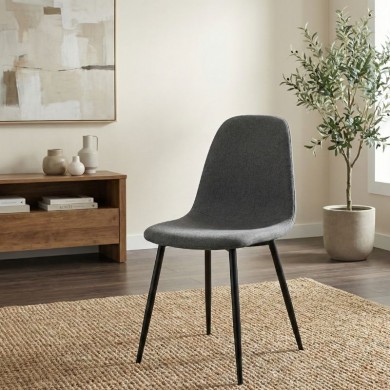 Iris Megapap fabric dining chair in grey color with black metal leg 43x50x85cm.
