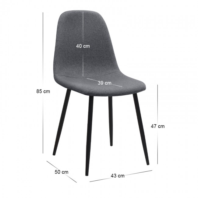 Iris Megapap fabric dining chair in grey color with black metal leg 43x50x85cm.