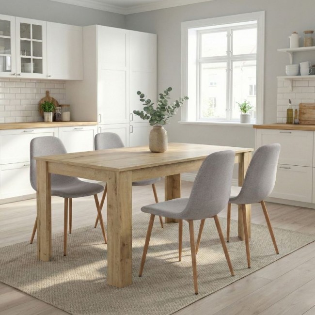 Iris Megapap fabric dining chair in beige color with oak metal leg 43x50x85cm.