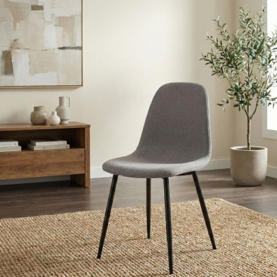 Iris Megapap fabric dining chair in beige color with black metal leg 43x50x85cm.