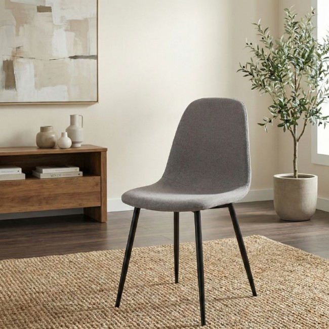 Iris Megapap fabric dining chair in beige color with black metal leg 43x50x85cm.