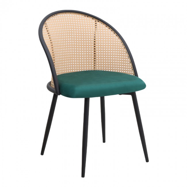 Jacob Megapap pe rattan - velvet dining chair in green color with black metal legs 52x50x77cm.