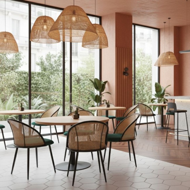 Jacob Megapap pe rattan - velvet dining chair in green color with black metal legs 52x50x77cm.