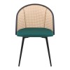 Jacob Megapap pe rattan - velvet dining chair in green color with black metal legs 52x50x77cm.