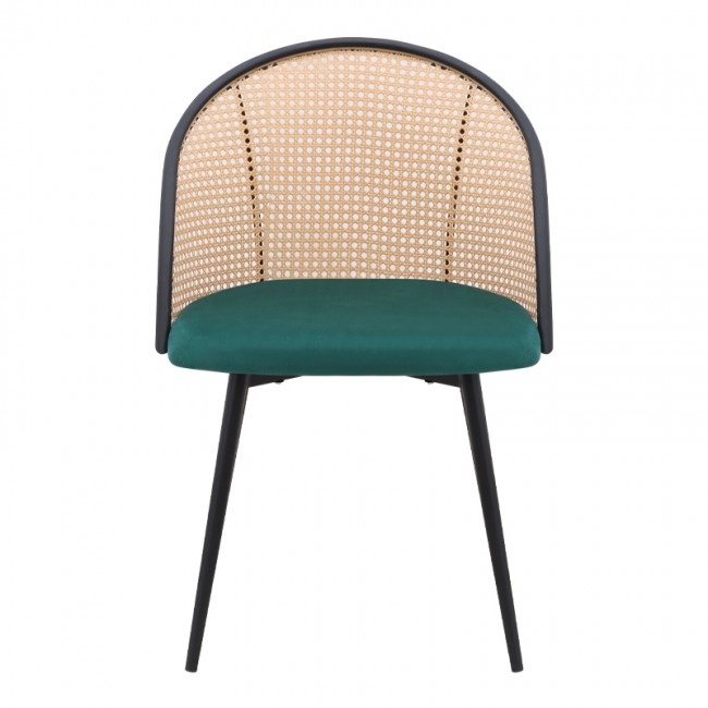 Jacob Megapap pe rattan - velvet dining chair in green color with black metal legs 52x50x77cm.