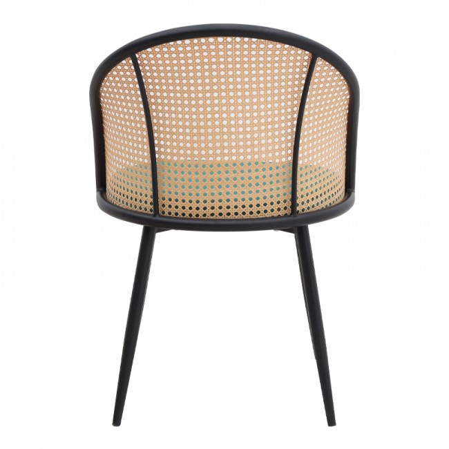 Jacob Megapap pe rattan - velvet dining chair in green color with black metal legs 52x50x77cm.
