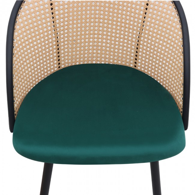 Jacob Megapap pe rattan - velvet dining chair in green color with black metal legs 52x50x77cm.