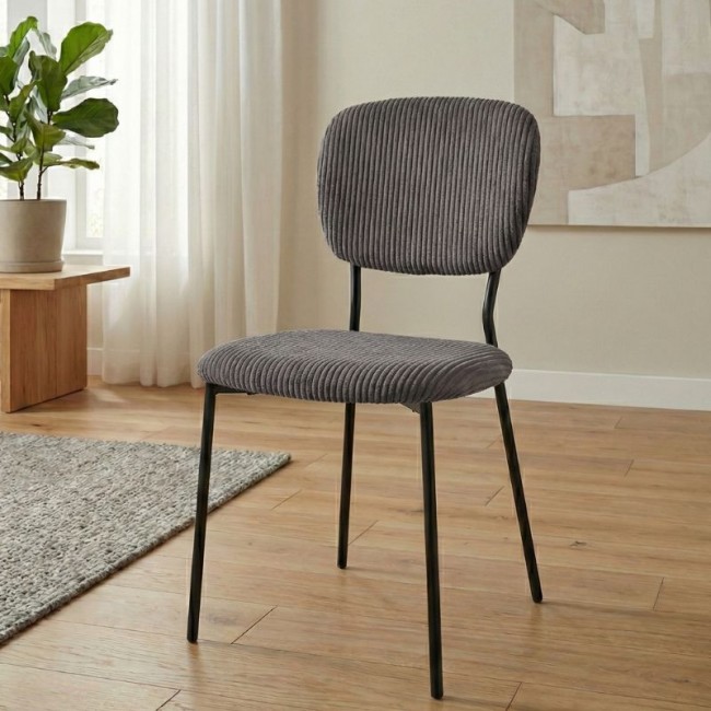 Kevin Megapap fabic dining chair in grey color with black metal legs 48x51x87cm.