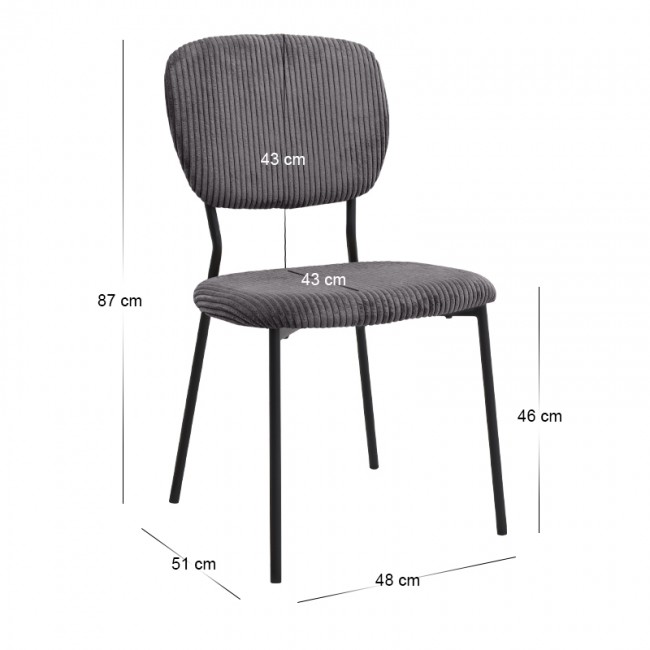 Kevin Megapap fabic dining chair in grey color with black metal legs 48x51x87cm.