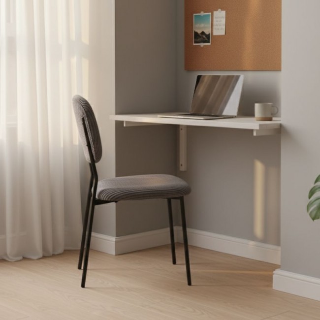 Kevin Megapap fabic dining chair in grey color with black metal legs 48x51x87cm.