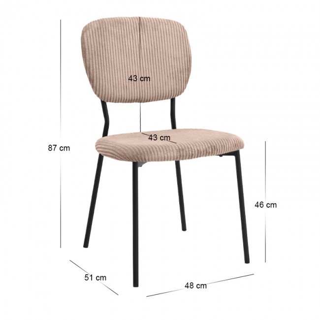 Kevin Megapap fabic dining chair in mocha color with black metal legs 48x51x87cm.