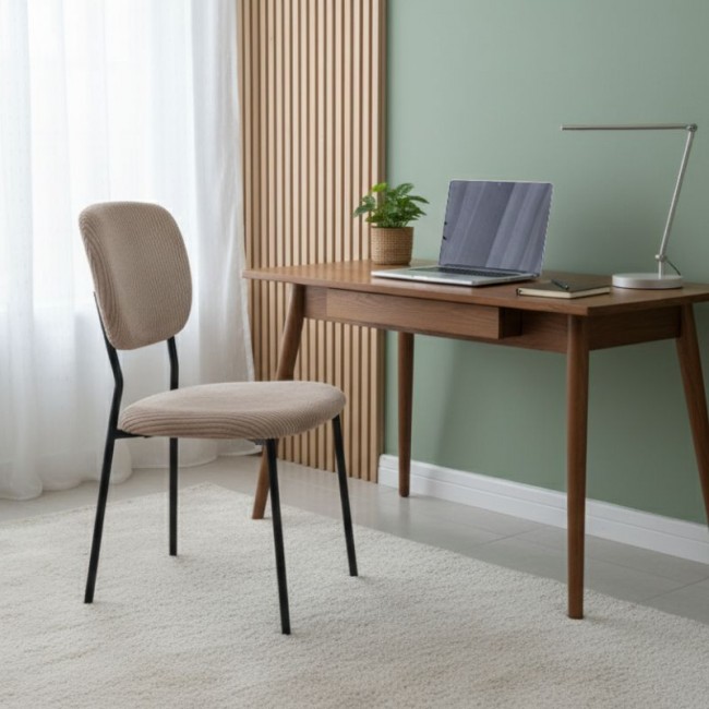 Kevin Megapap fabic dining chair in mocha color with black metal legs 48x51x87cm.