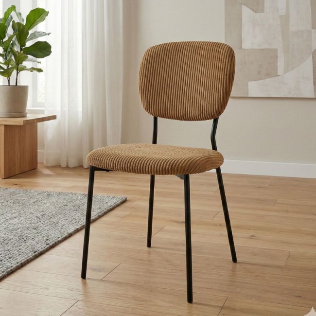 Kevin Megapap fabic dining chair in yellow color with black metal legs 48x51x87cm.