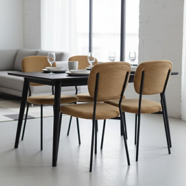 Kevin Megapap fabic dining chair in yellow color with black metal legs 48x51x87cm.