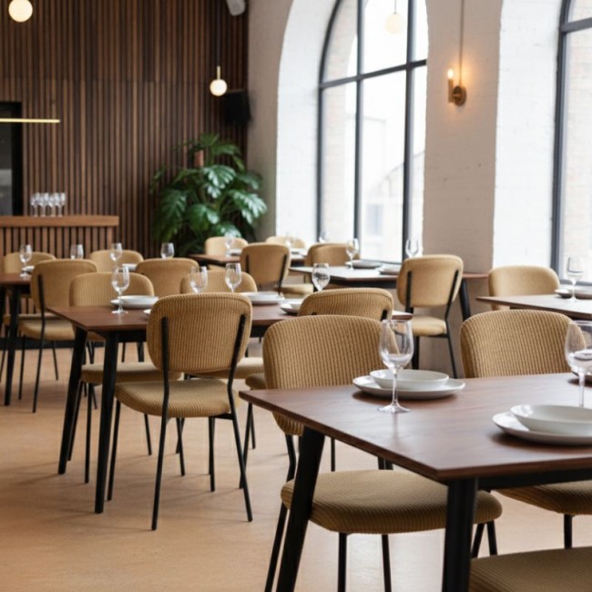 Kevin Megapap fabic dining chair in yellow color with black metal legs 48x51x87cm.