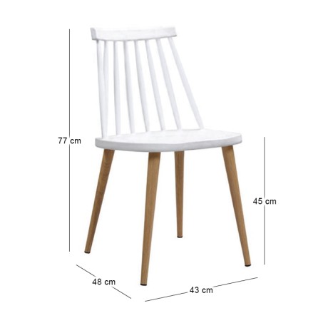 Lavida chair with metallic legs and Pp coating in white color 43x48x77cm.
