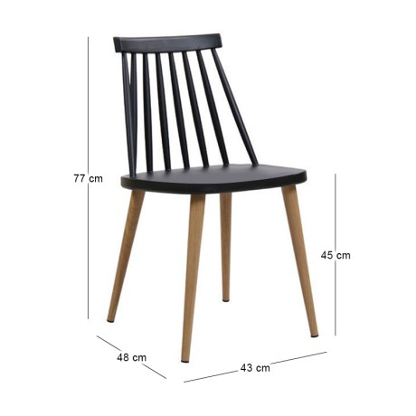 Lavida chair with metallic legs and Pp coating in black color 43x48x77cm.