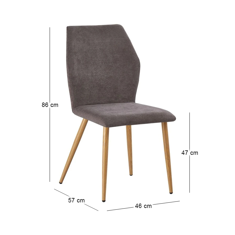 LETO Chair Natural Wood Color Metal/Grey Brown Fabric