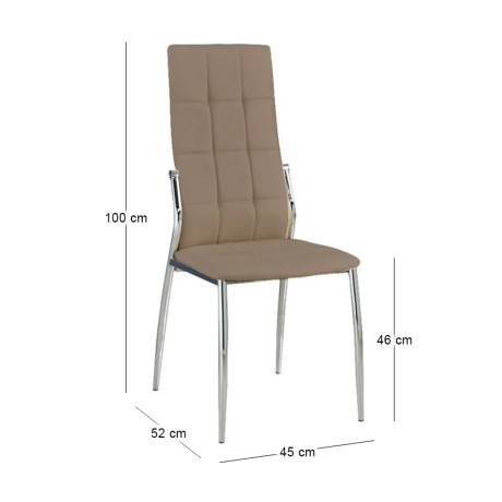 Καρέκλα τραπεζαρίας Prima cappuccino Pvc - μεταλλικό πόδι χρωμίου 44x56x100εκ.