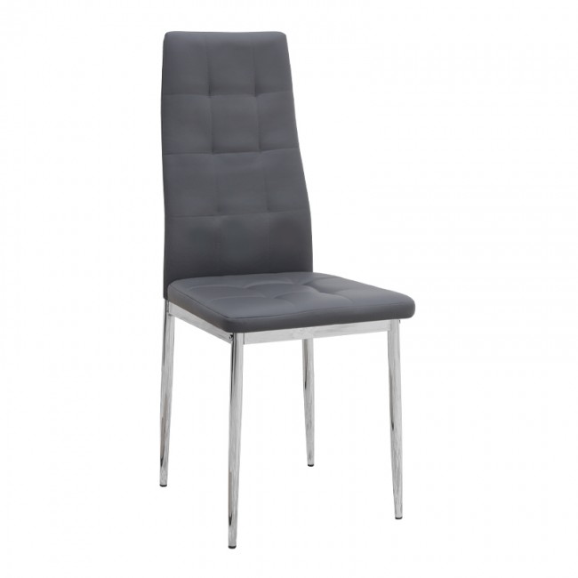 Rosa Megapap PU Leather dining chair in grey color with chrome metal leg 41x48x98cm.