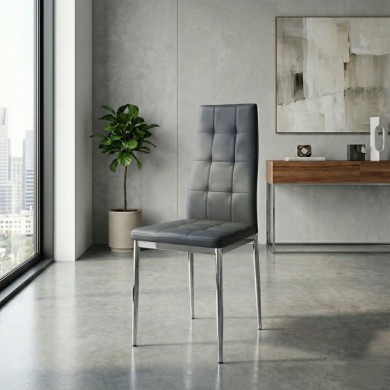 Rosa Megapap PU Leather dining chair in grey color with chrome metal leg 41x48x98cm.