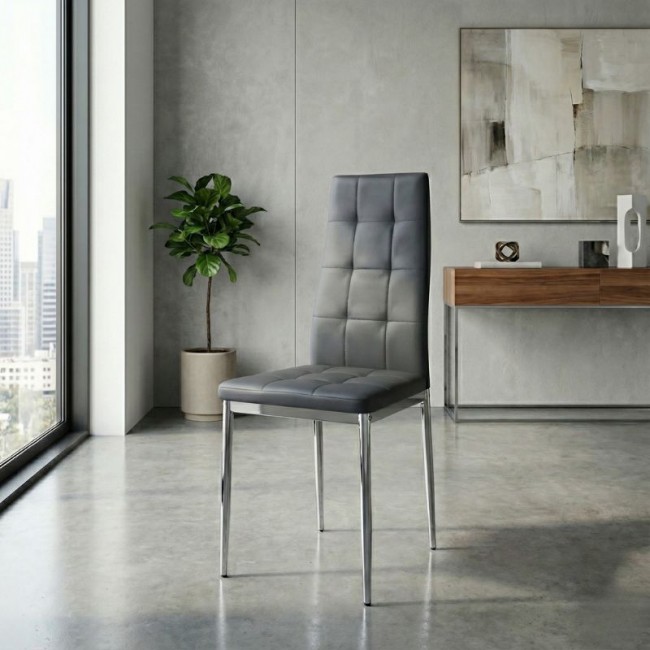 Rosa Megapap PU Leather dining chair in grey color with chrome metal leg 41x48x98cm.