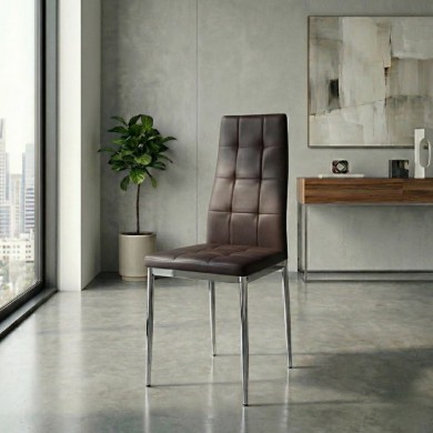 Rosa Megapap PU Leather dining chair in brown color with chrome metal leg 41x48x98cm.