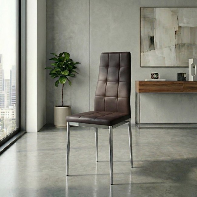 Rosa Megapap PU Leather dining chair in brown color with chrome metal leg 41x48x98cm.