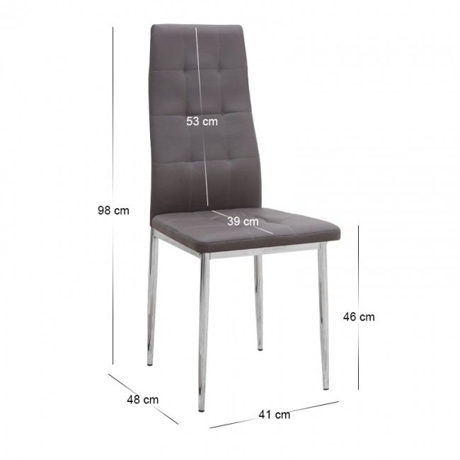 Rosa Megapap PU Leather dining chair in brown color with chrome metal leg 41x48x98cm.
