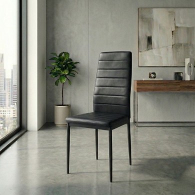Rosa Megapap PU Leather dining chair in black color with black metal leg 40x52x96cm.